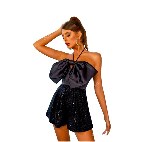 SHEIN Dresses & Skirts - Y2K BLACK SATIN SEQUIN shorts romper party outfit women’s size large